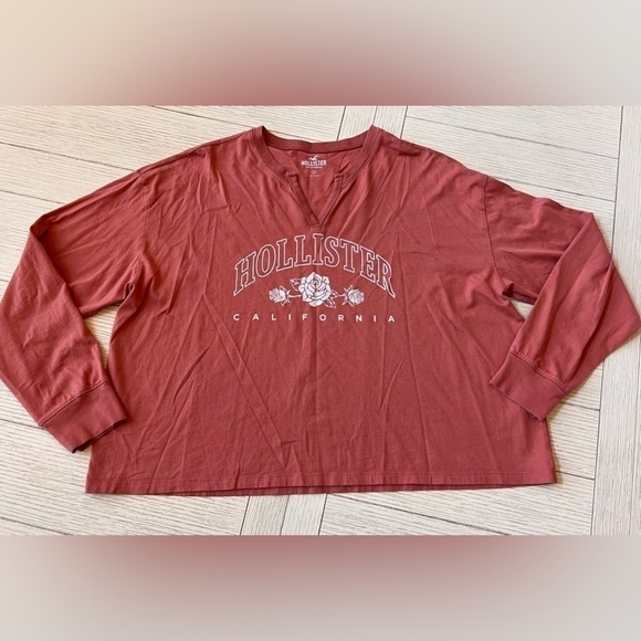 Hollister California 100% cotton long sleeve cropped top. Clay red color.‎ Sz M - Picture 1 of 8